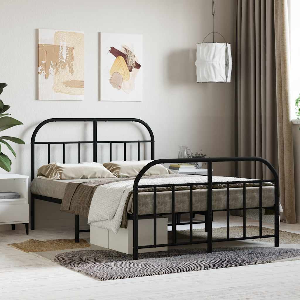 Metal Bed Frame without Mattress with Footboard with Headboard & Footboard Black 120 cm 190 cm