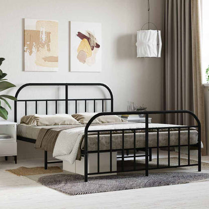 Metal Bed Frame without Mattress with Footboard with Headboard & Footboard Black 140 cm 200 cm