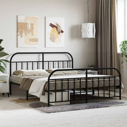 Metal Bed Frame without Mattress with Footboard with Headboard & Footboard Black 180 cm 200 cm