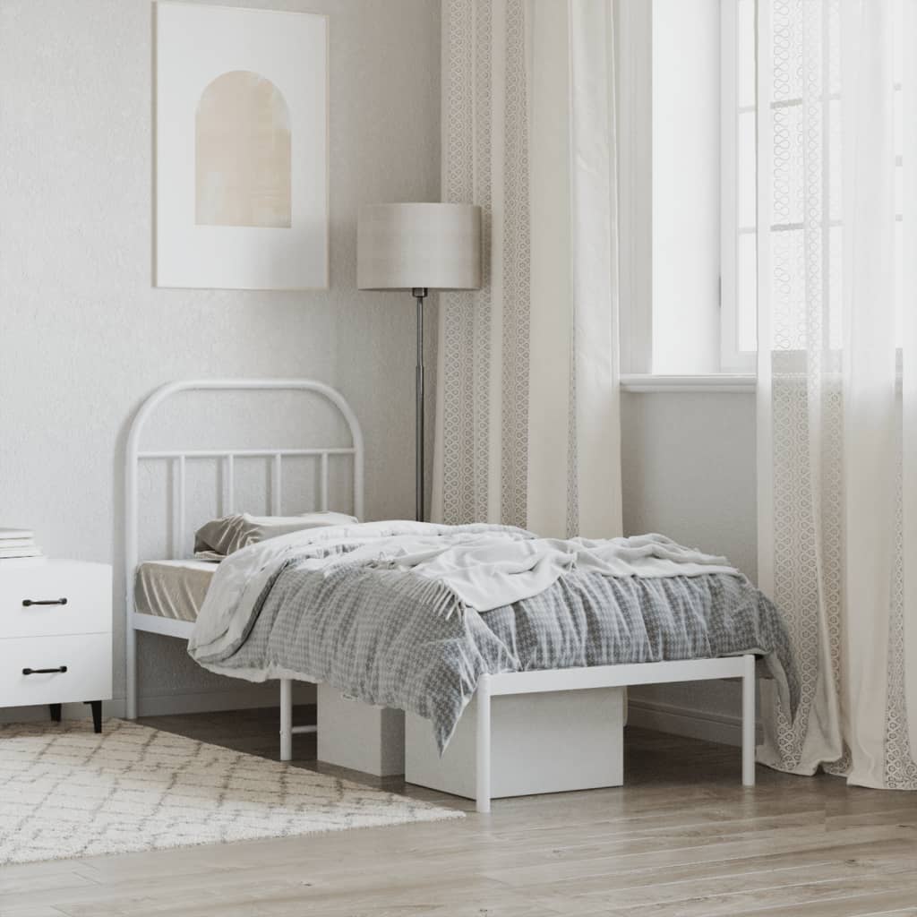 Metal Bed Frame without Mattress with Headboard White 75 cm 190 cm