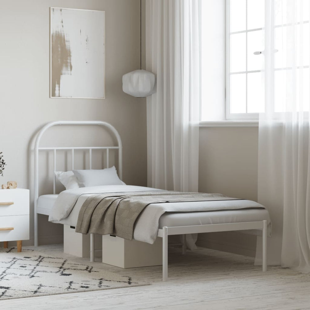 vidaXL Metal Bed Frame without Mattress with Headboard White