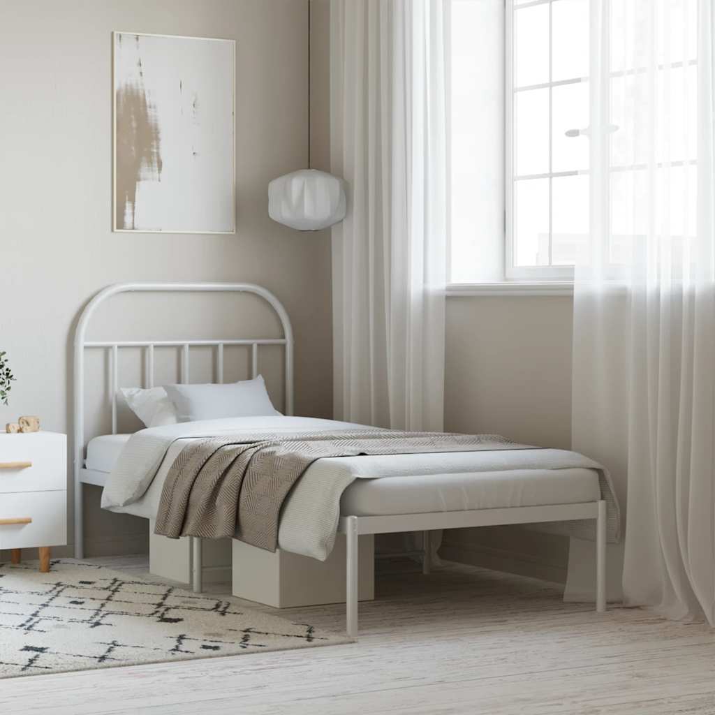 Metal Bed Frame without Mattress with Headboard White 90 cm 200 cm