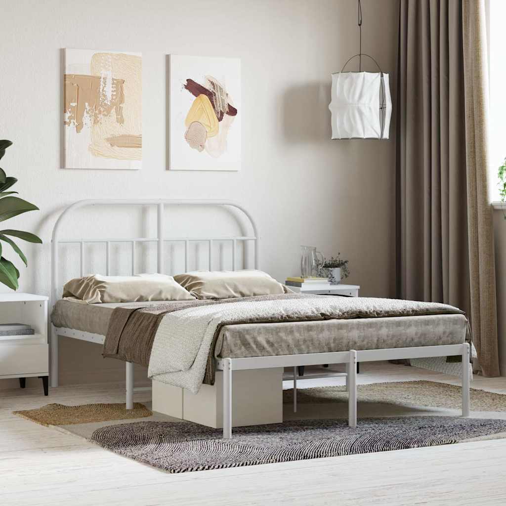 Metal Bed Frame without Mattress with Headboard White 120 cm 190 cm