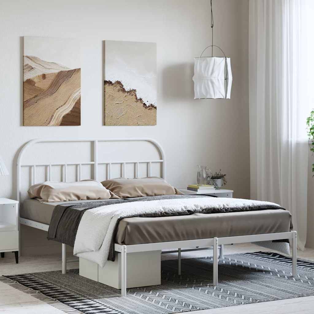 Metal Bed Frame without Mattress with Headboard White 135 cm 190 cm