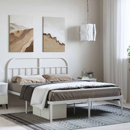 Metal Bed Frame without Mattress with Headboard White 150 cm 200 cm