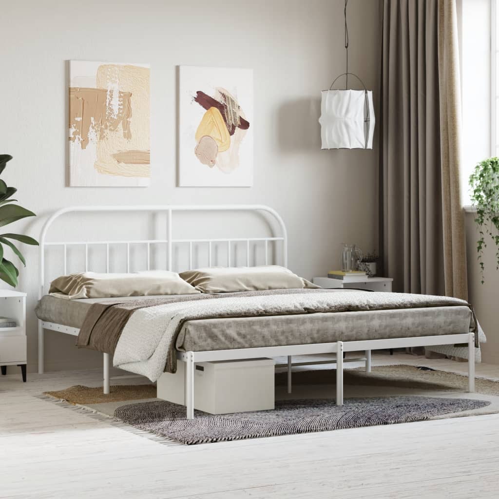 Metal Bed Frame without Mattress with Headboard White 180 cm 200 cm