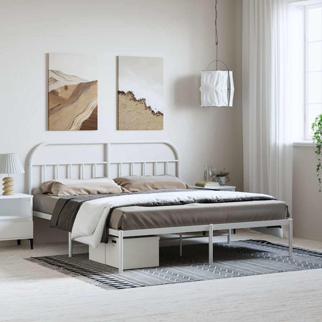 Metal Bed Frame without Mattress with Headboard White 183 cm 213 cm