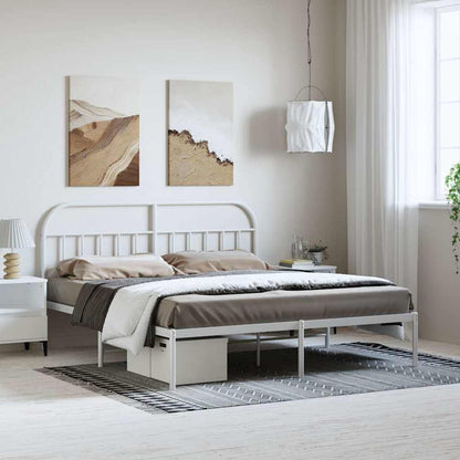 Metal Bed Frame without Mattress with Headboard White 183 cm 213 cm