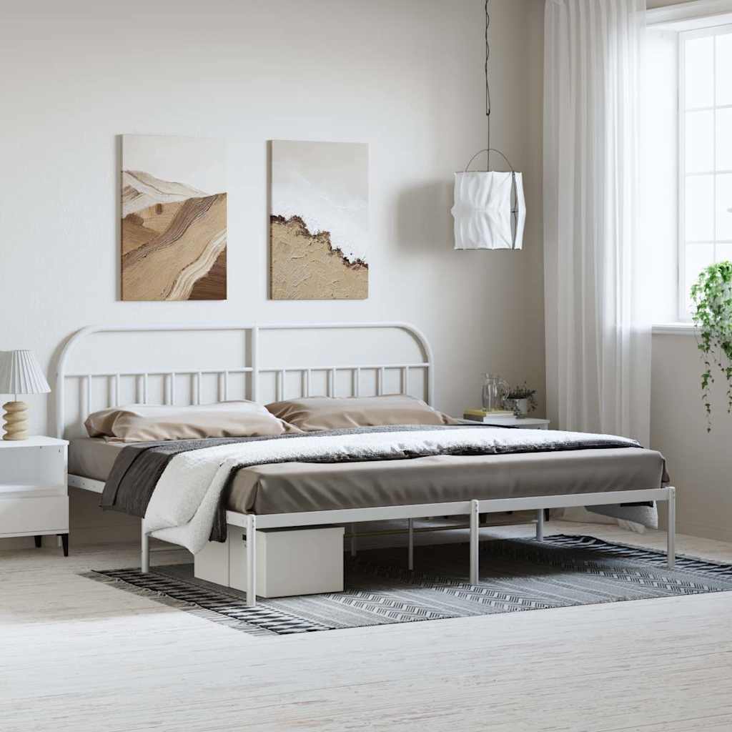 Metal Bed Frame without Mattress with Headboard White 193 cm 203 cm