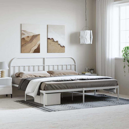 Metal Bed Frame without Mattress with Headboard White 193 cm 203 cm