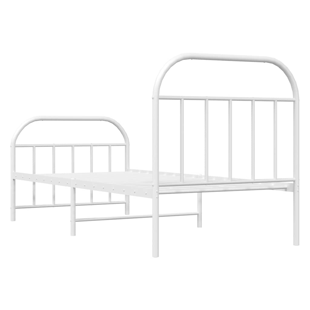Metal Bed Frame without Mattress with Footboard with Headboard & Footboard White 90 cm 190 cm