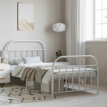 Metal Bed Frame without Mattress with Footboard with Headboard & Footboard White 100 cm 190 cm