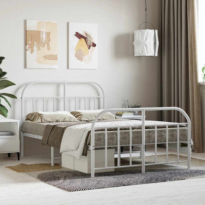 Metal Bed Frame without Mattress with Footboard with Headboard & Footboard White 120 cm 190 cm