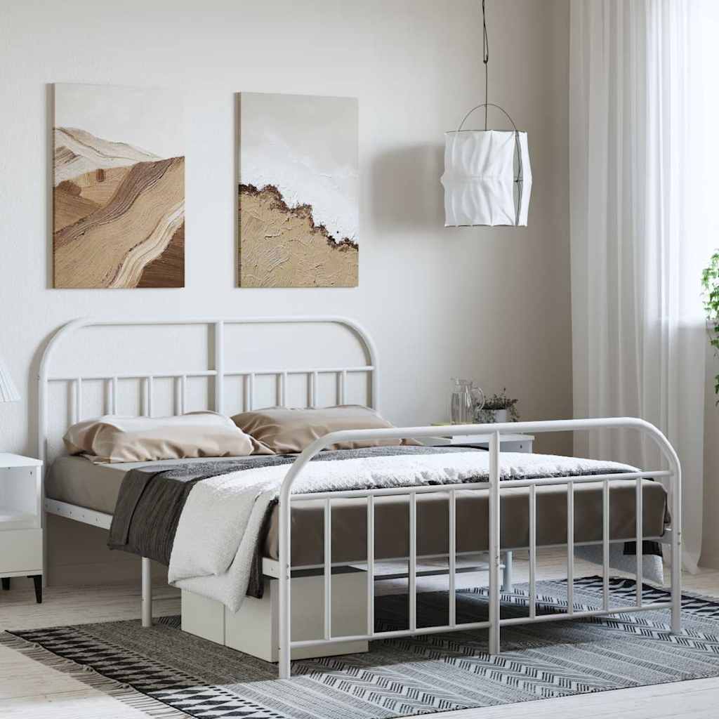 Metal Bed Frame without Mattress with Footboard with Headboard & Footboard White 135 cm 190 cm