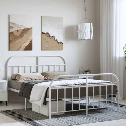 Metal Bed Frame without Mattress with Footboard with Headboard & Footboard White 135 cm 190 cm