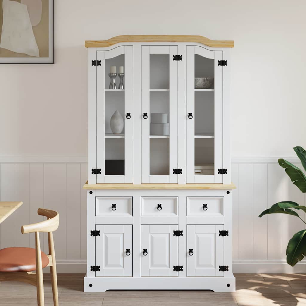 vidaXL Highboard Corona White 112x43x191.5 cm Solid Wood Mexican Pine 3