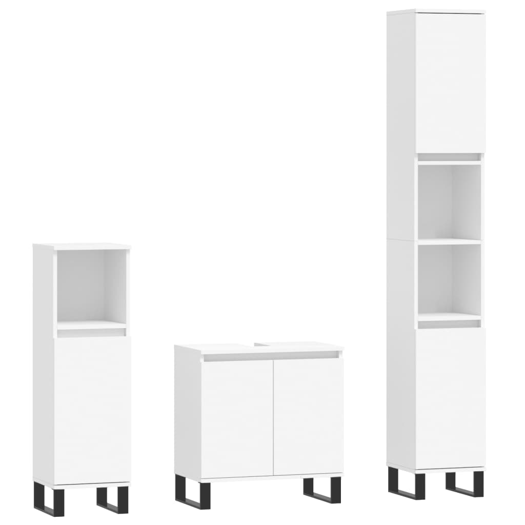 3 Piece Bathroom Cabinet Set Engineered Wood White