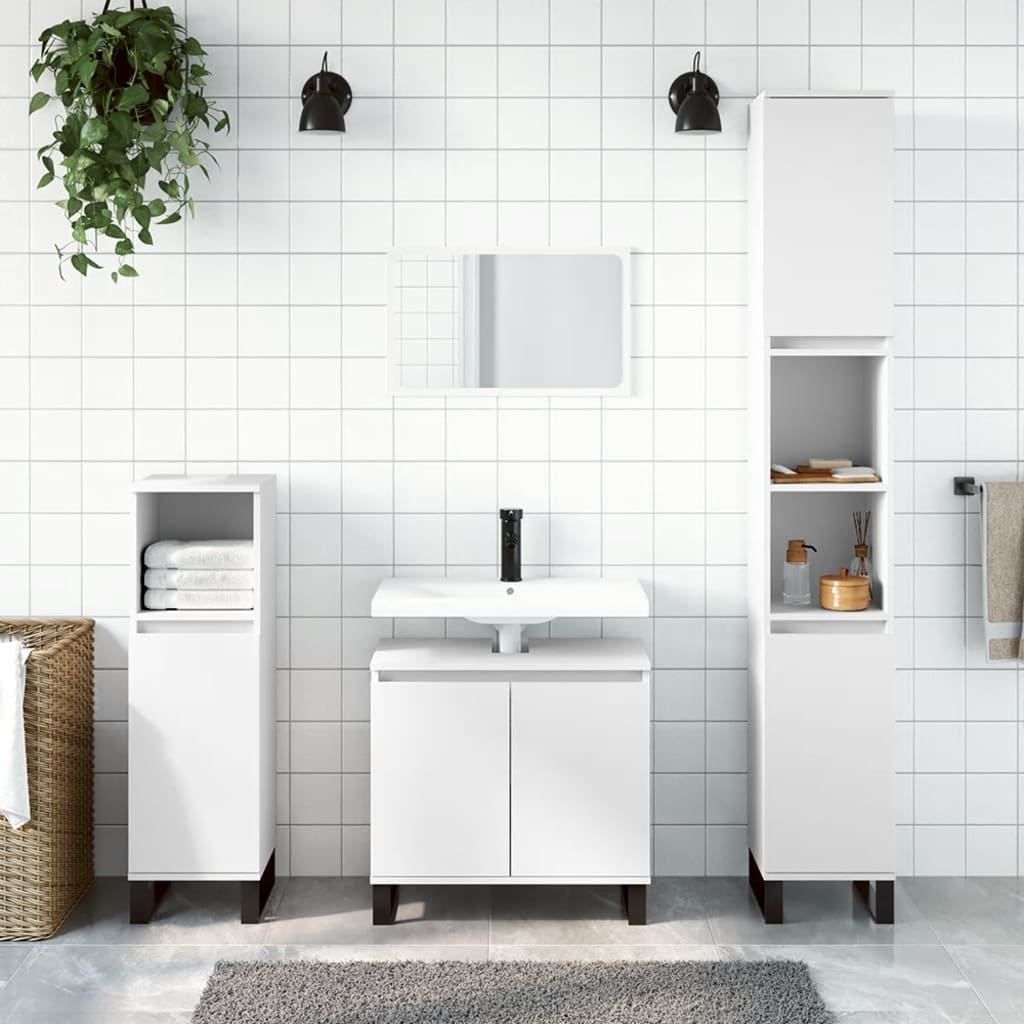 3 Piece Bathroom Cabinet Set Engineered Wood White
