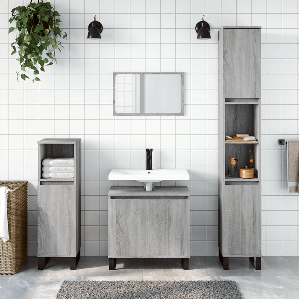 3 Piece Bathroom Cabinet Set Engineered Wood Grey sonoma