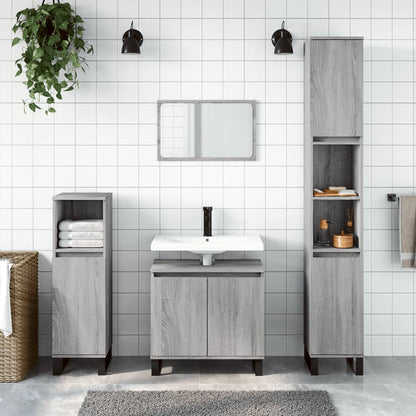 3 Piece Bathroom Cabinet Set Engineered Wood Grey sonoma