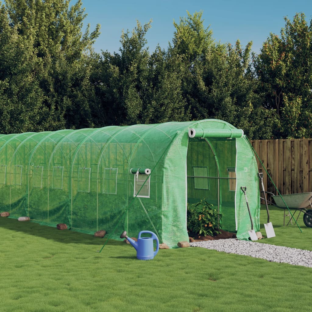 vidaXL Greenhouse with Steel Frame Green 32 m² 16x2x2 m 1