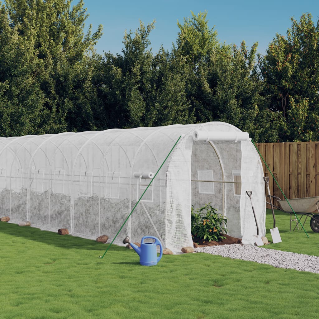 vidaXL Greenhouse with Steel Frame White 28 m² 14x2x2 m 1