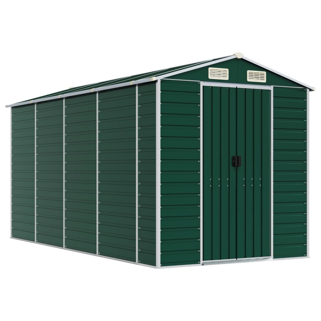 vidaXL Garden Shed Green 191x385x198 cm Galvanised Steel 2