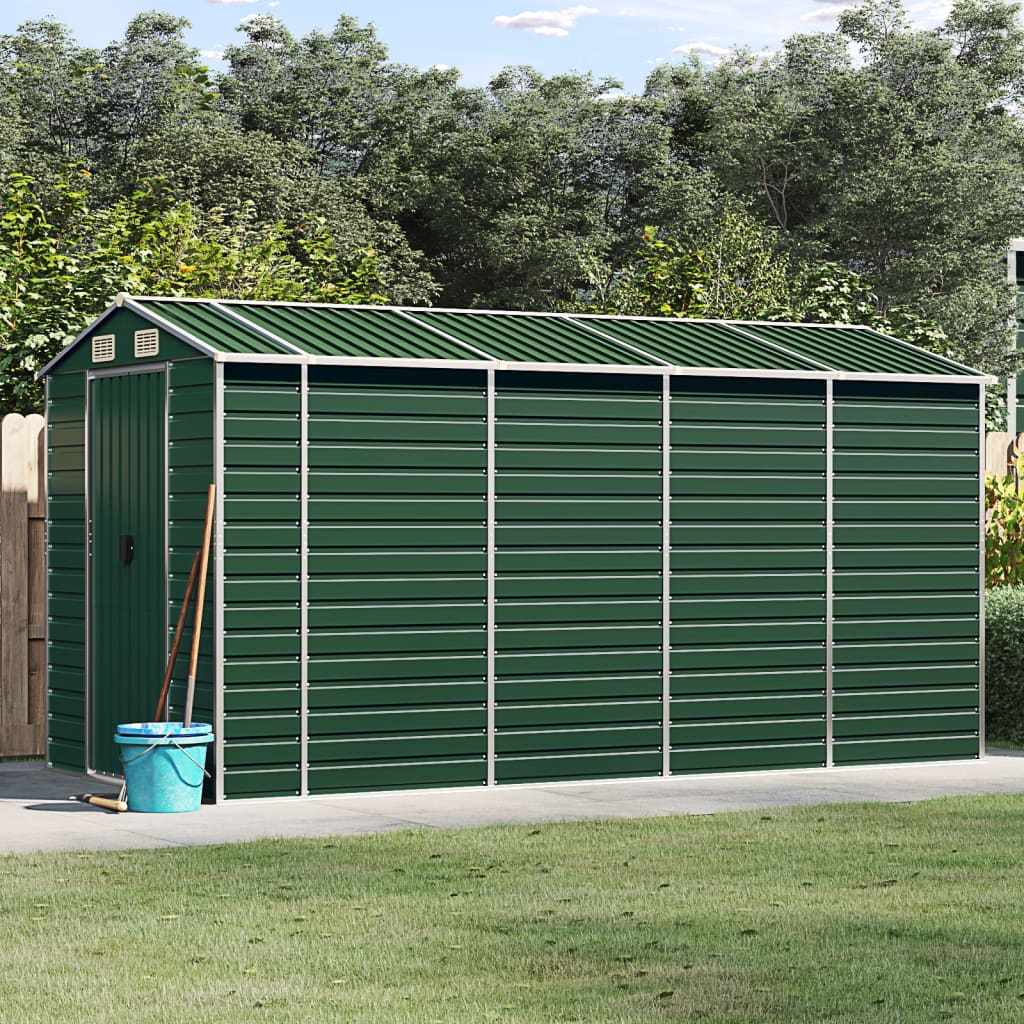 vidaXL Garden Shed Green 191x385x198 cm Galvanised Steel 1