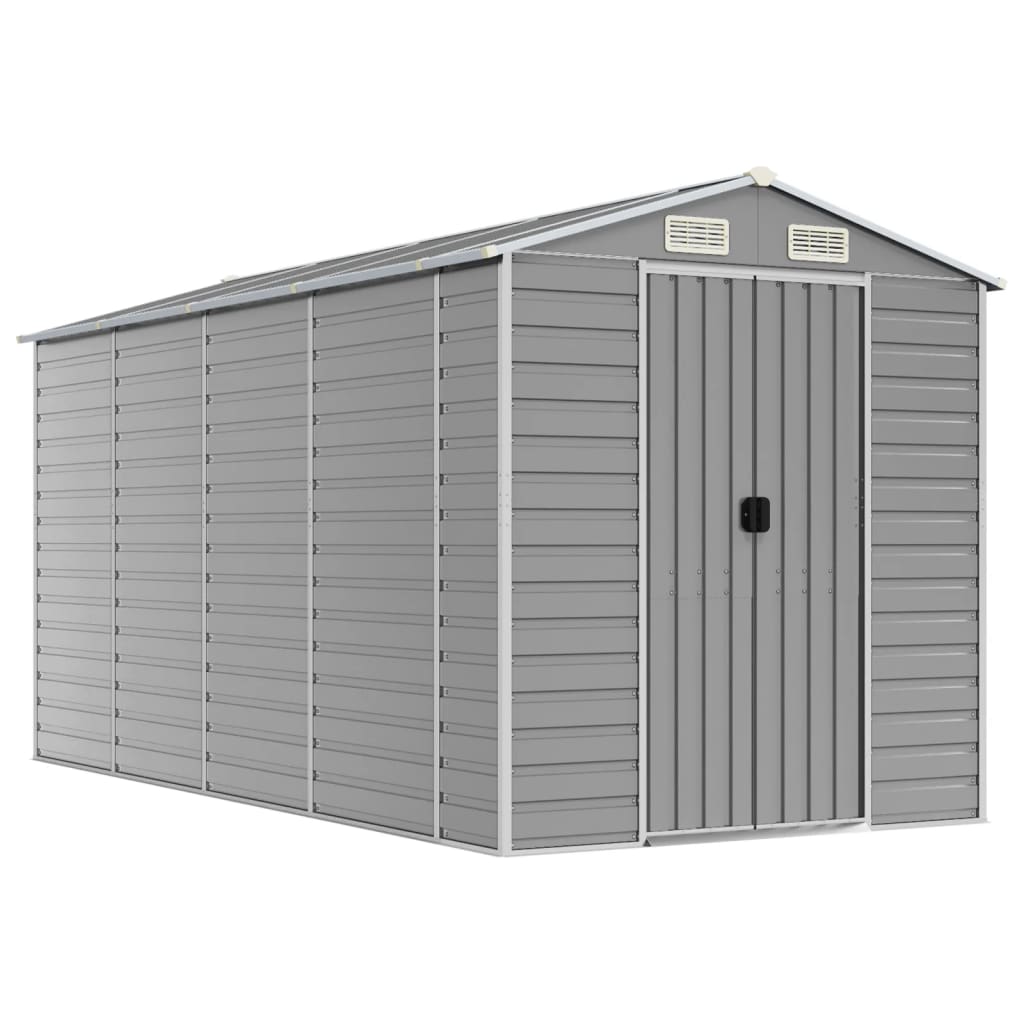 vidaXL Garden Shed Light Grey 191x385x198 cm Galvanised Steel 2