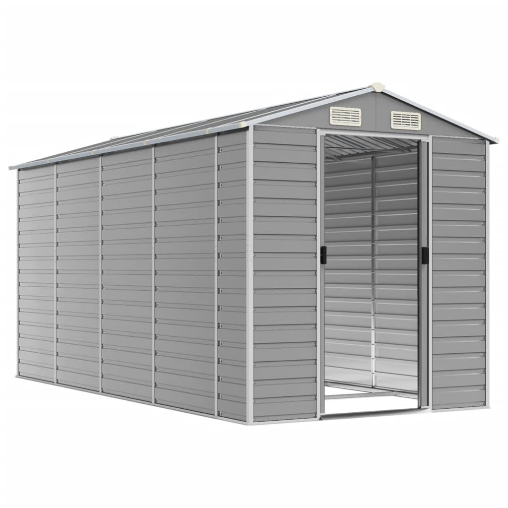 vidaXL Garden Shed Light Grey 191x385x198 cm Galvanised Steel 3