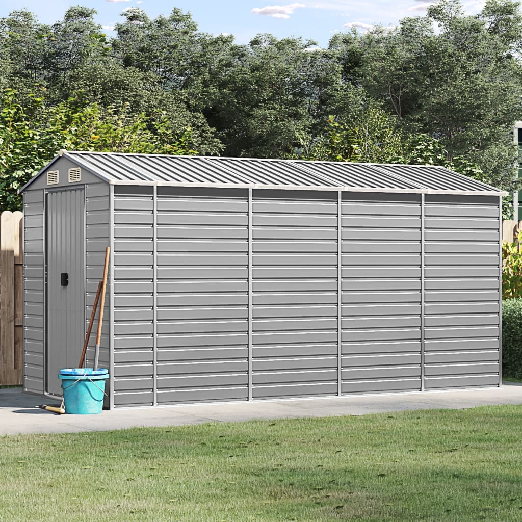 vidaXL Garden Shed Light Grey 191x385x198 cm Galvanised Steel 1