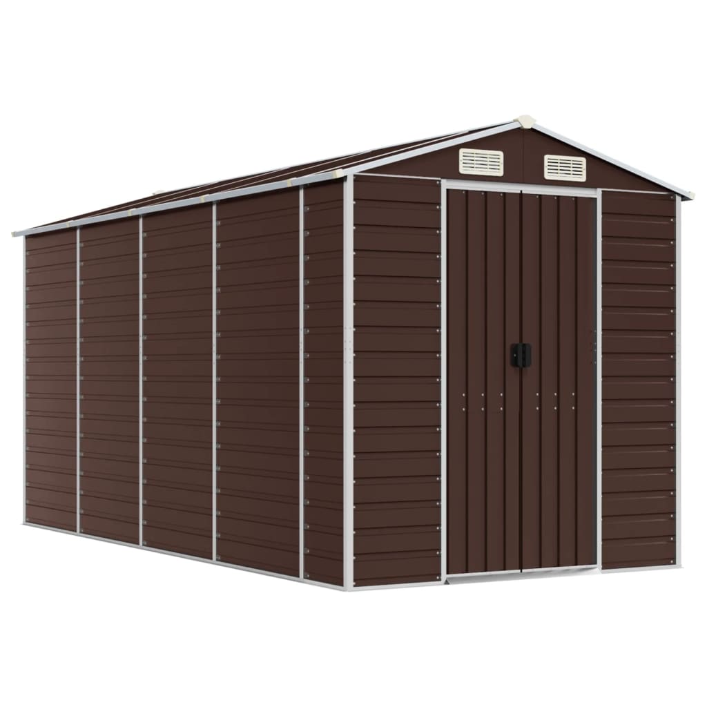 vidaXL Garden Shed Brown 191x385x198 cm Galvanised Steel 2