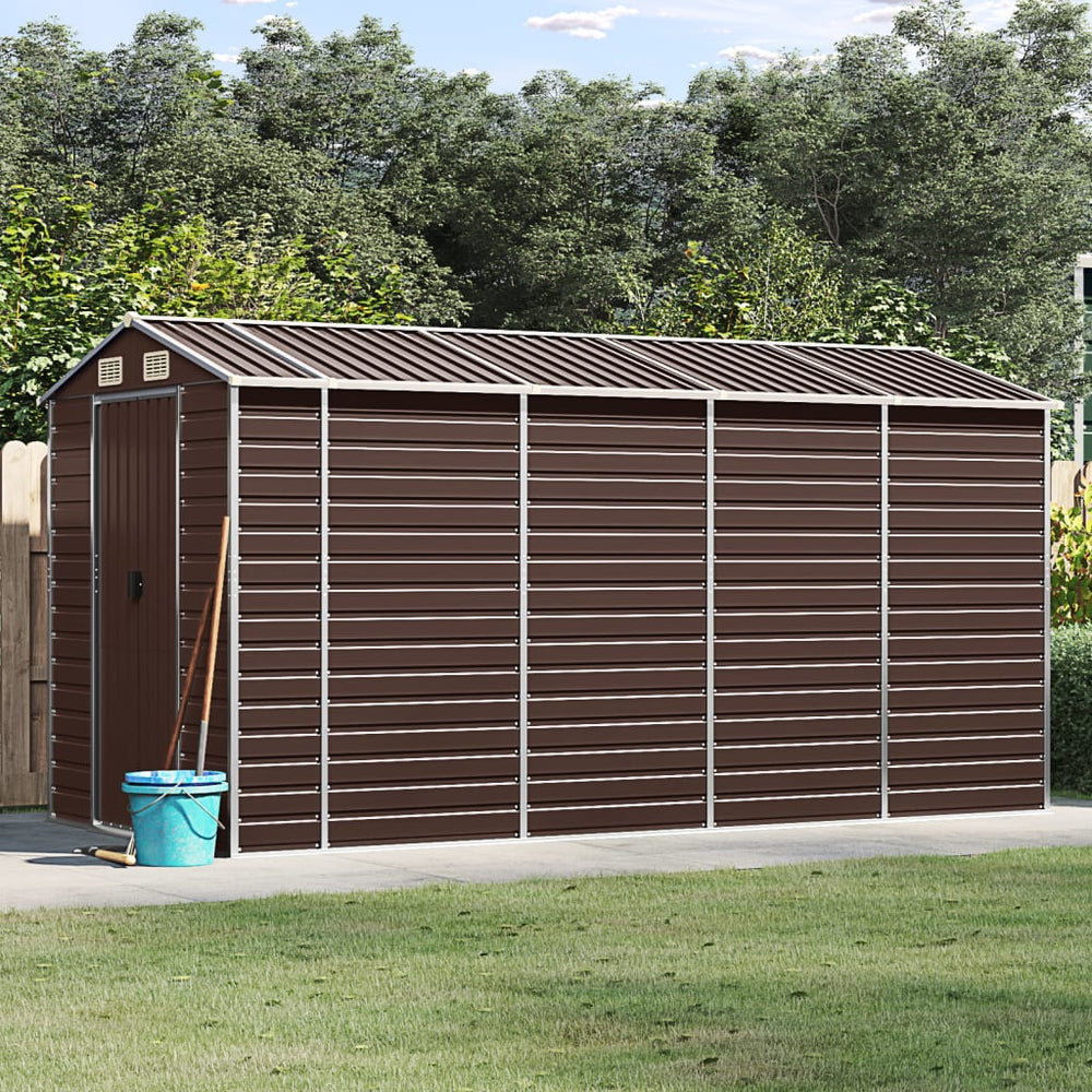 vidaXL Garden Shed Galvanised Steel Brown