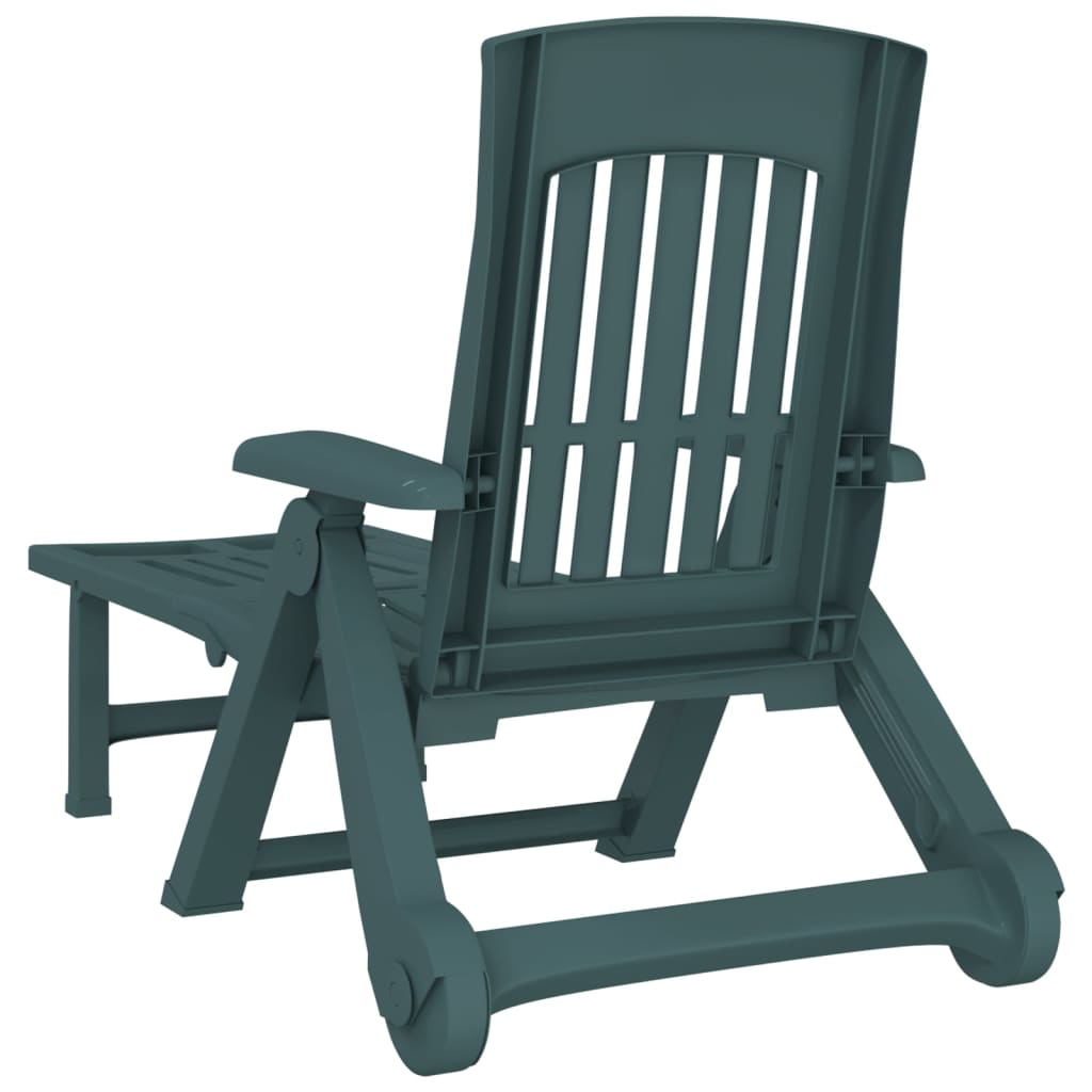 vidaXL Folding Sun Lounger with Wheels Green PP 4