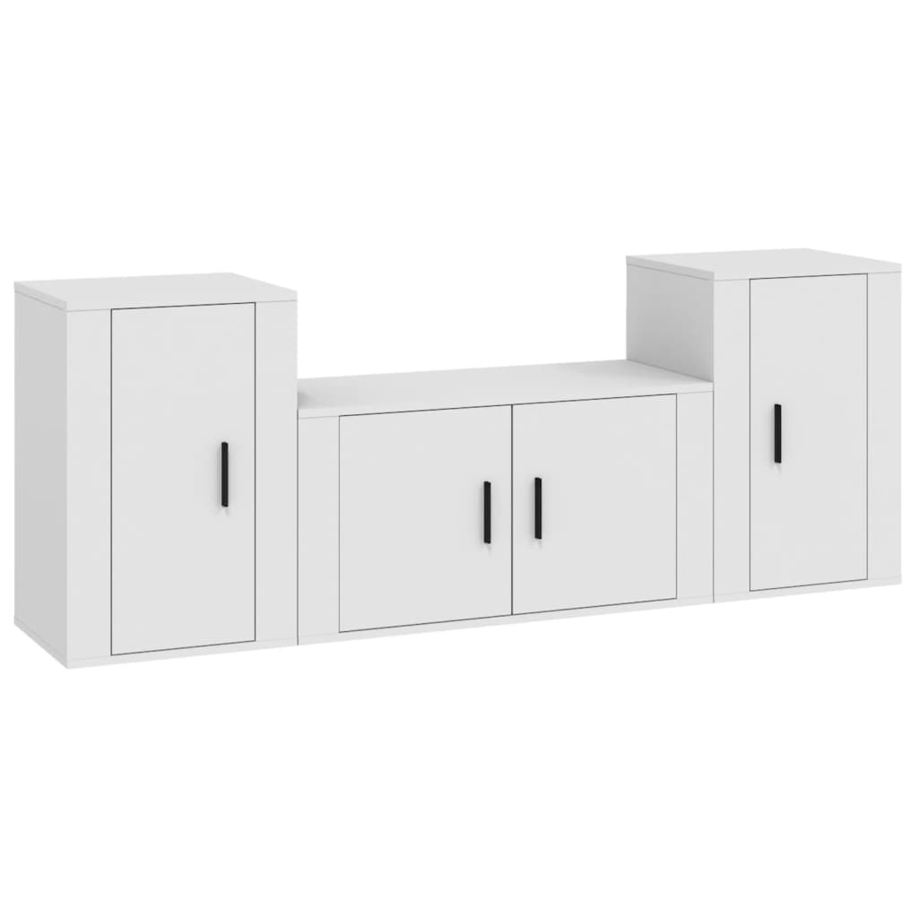 3 Piece TV Cabinet Set Engineered Wood White