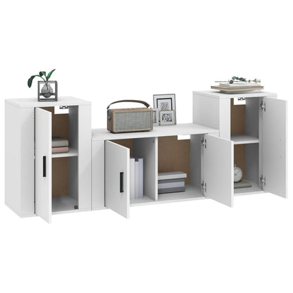 3 Piece TV Cabinet Set Engineered Wood White