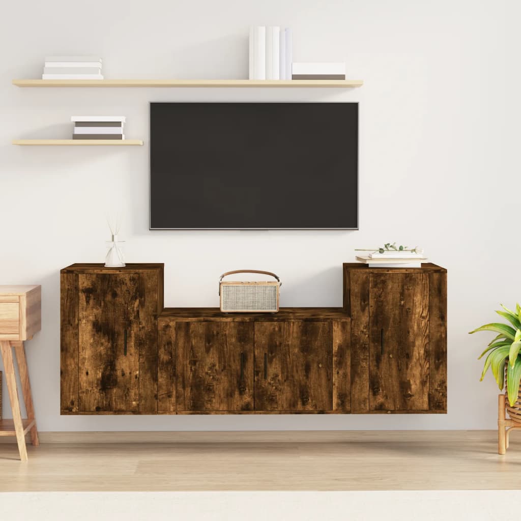 3 Piece TV Cabinet Set Engineered Wood Smoked oak