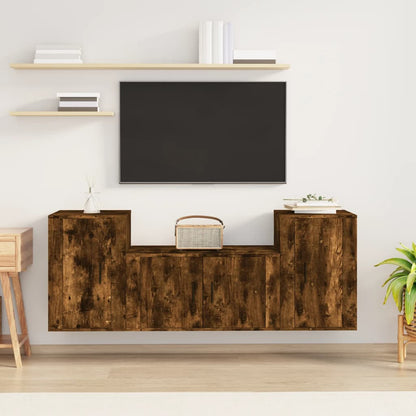 3 Piece TV Cabinet Set Engineered Wood Smoked oak