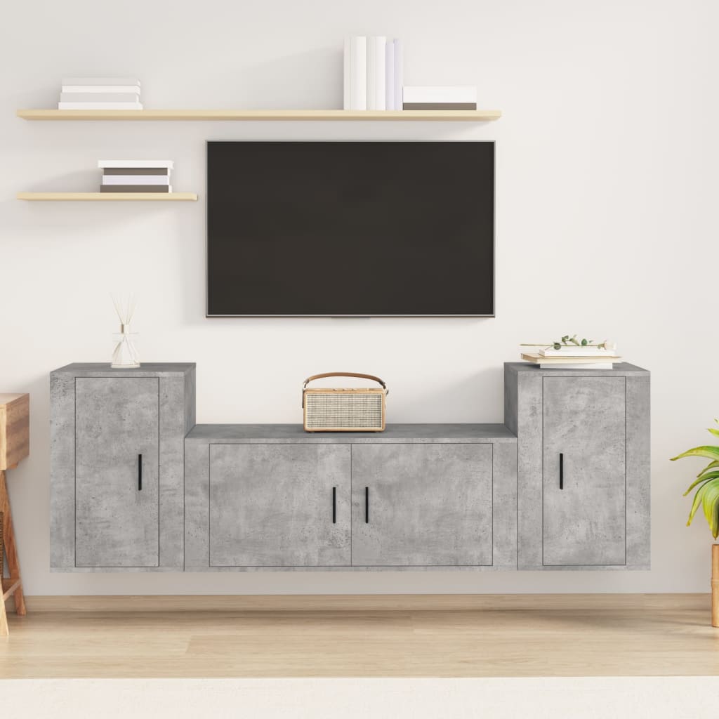3 Piece TV Cabinet Set Engineered Wood Concrete grey