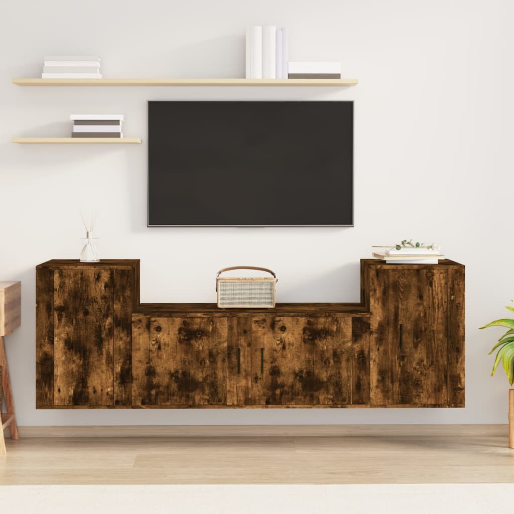 3 Piece TV Cabinet Set Engineered Wood Smoked oak