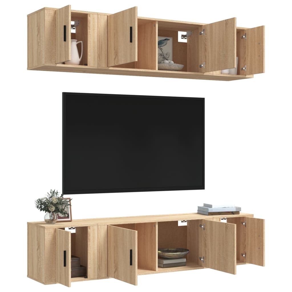6 Piece TV Cabinet Set Engineered Wood Sonoma oak