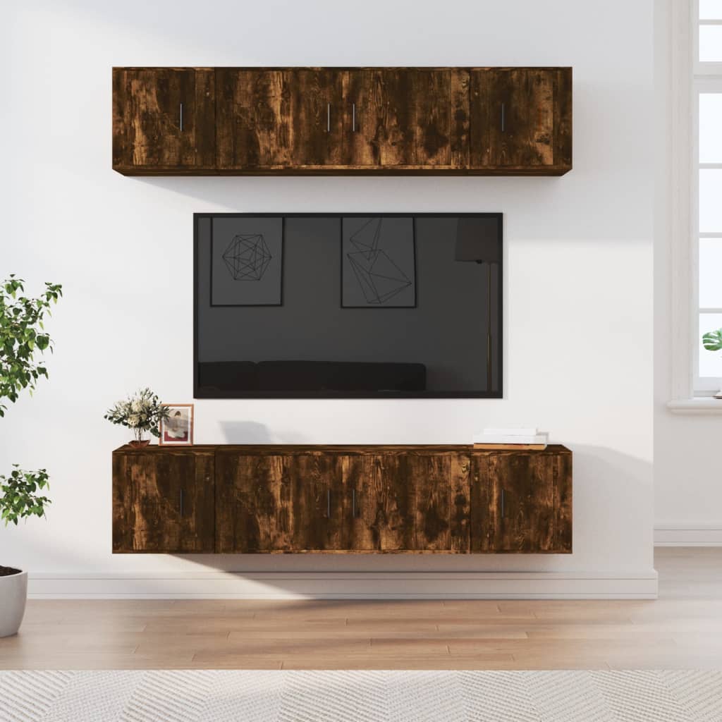 6 Piece TV Cabinet Set Engineered Wood Smoked oak