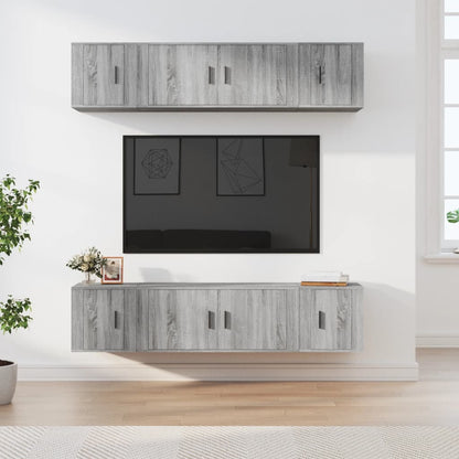6 Piece TV Cabinet Set Engineered Wood Grey sonoma