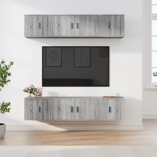 6 Piece TV Cabinet Set Engineered Wood Grey sonoma
