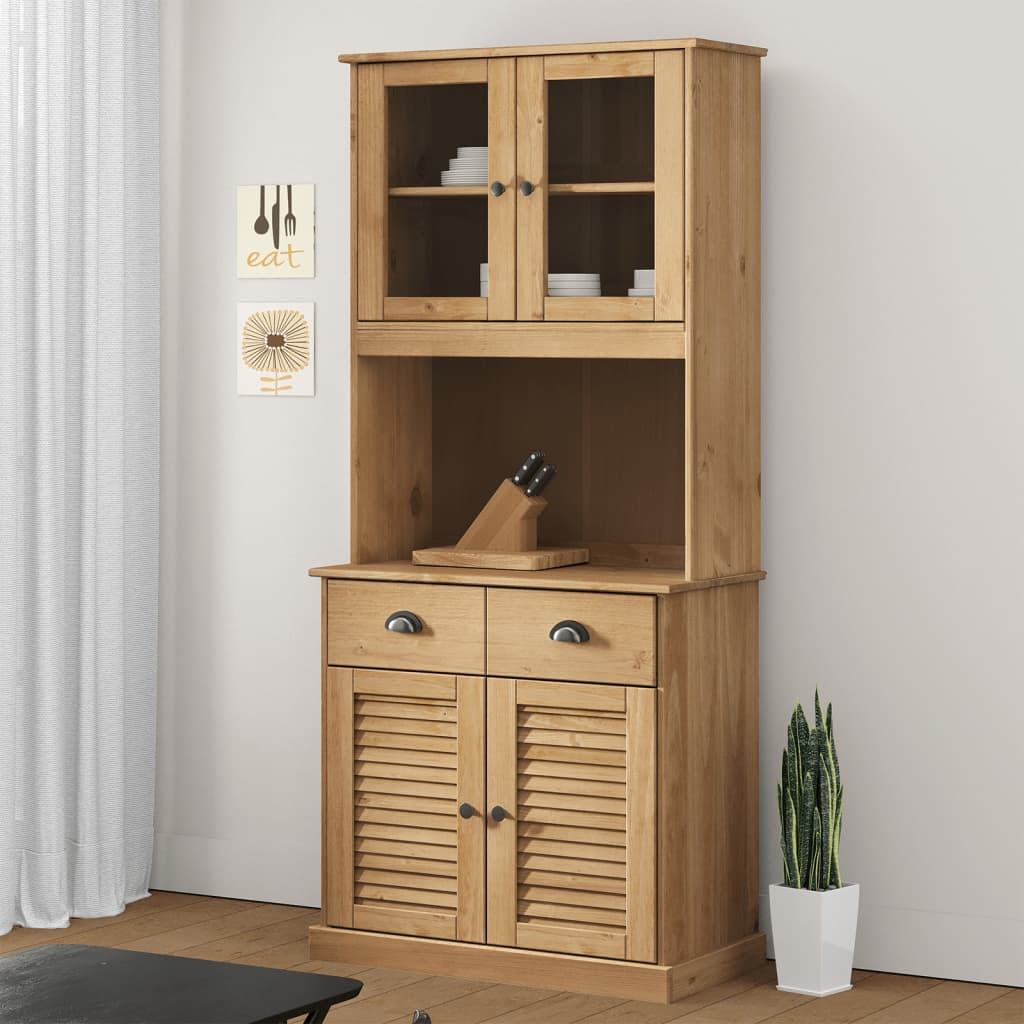 Highboard "VIGO" 78x40x175 cm Solid Wood Pine Brown With 2 doors