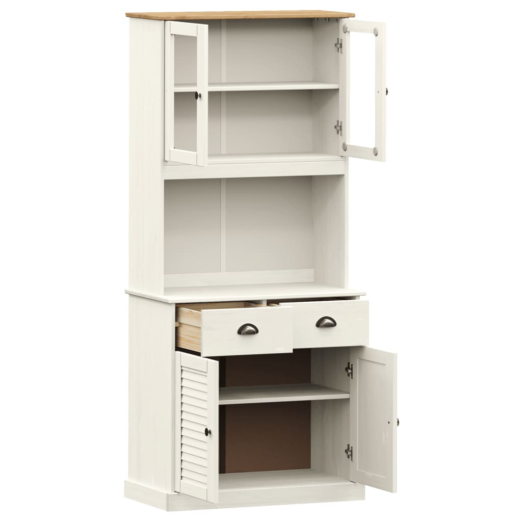 Highboard "VIGO" 78x40x175 cm Solid Wood Pine White With 2 doors