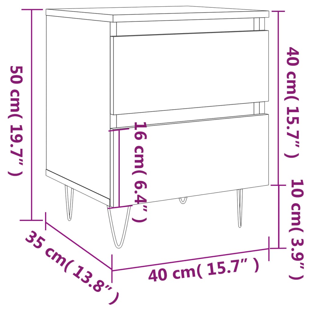 vidaXL Bedside Cabinets 2 pcs White 40x35x50 cm Engineered Wood