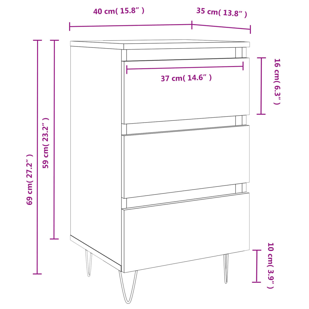 vidaXL Bedside Cabinet Sonoma Oak 40x35x69 cm Engineered Wood