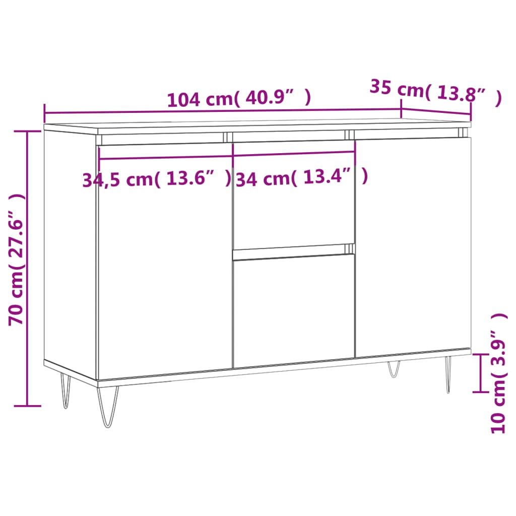 vidaXL Sideboard Brown Oak 104x35x70 cm Engineered Wood