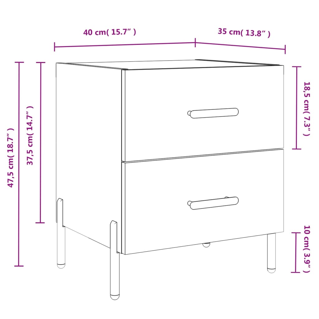 vidaXL Bedside Cabinet High Gloss White 40x35x47.5 cm Engineered Wood